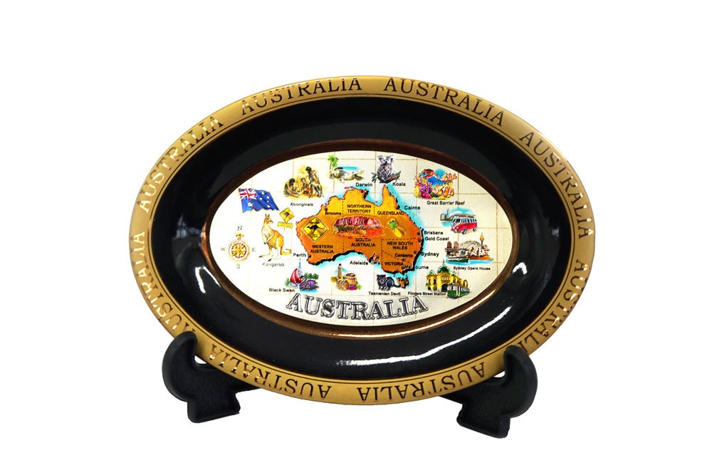 Australian Souvenir 24K Gold Edged Plate with Display Stand