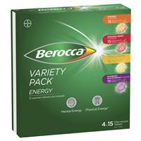 Berocca Energy Variety 60 Effervescent Tablets (4 x 15 Variety Pack) Exclusive Pack