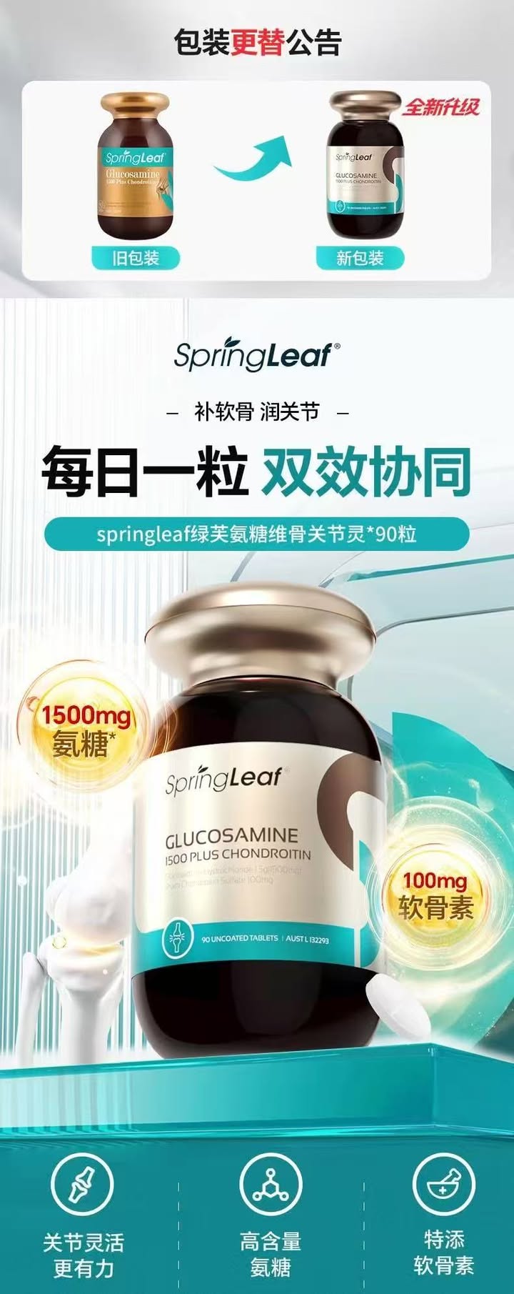 Spring Leaf Premium Glucosamine 1500 Plus Chondroitin