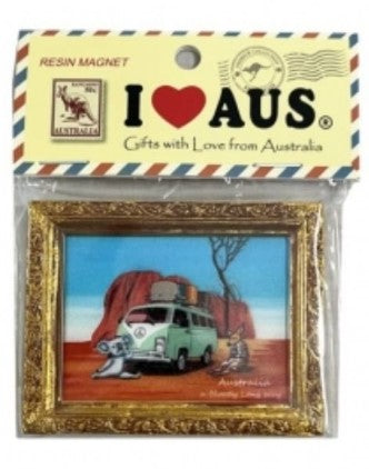 Australian Souvenir Magnet Resin Frame - KK with kombi van