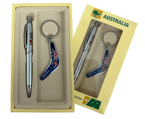 Australian Souvenir Box Pen with Keyring Boomerang