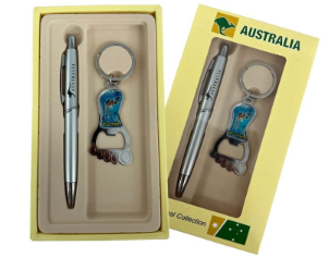 Australian Souvenir Box Pen with Keyring Aboriginal