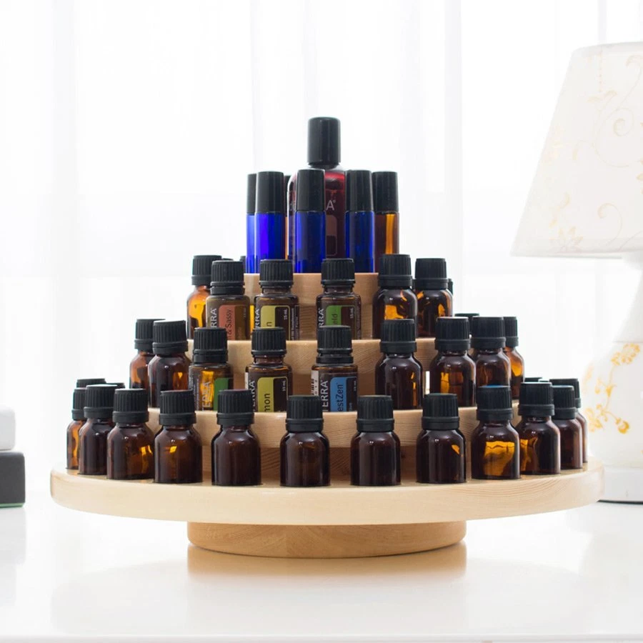 4 Layers Wood Rotating Essential Oil Display Stand for 63 Bottles