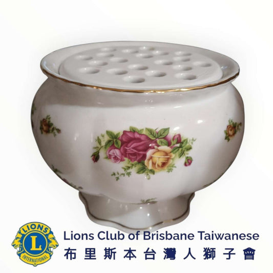 LCBT Vintage Ceramic Flower Frog with Rose Pattern