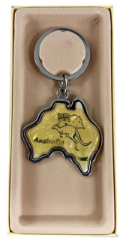 Australian Souvenir Boxed Key Chain AUS Map Kangaroo