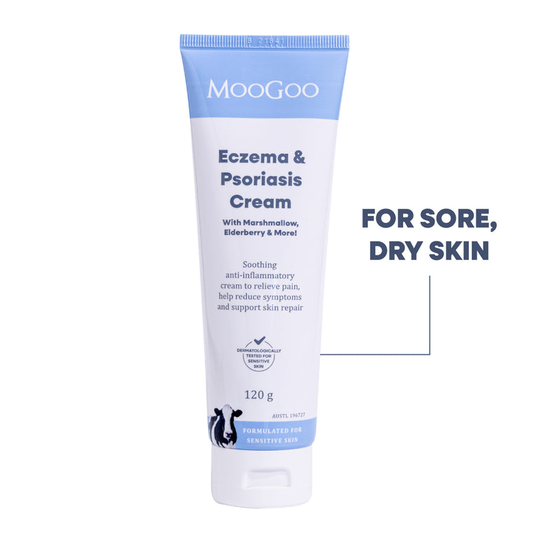 Moogoo Eczema & Psoriasis Cream with Marshmallow, Elderberry & More 120g (New Look)