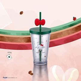 Starbucks & Hello Kitty Cold Cup Kitty With Coffee Beans and Red Ribbon Straw