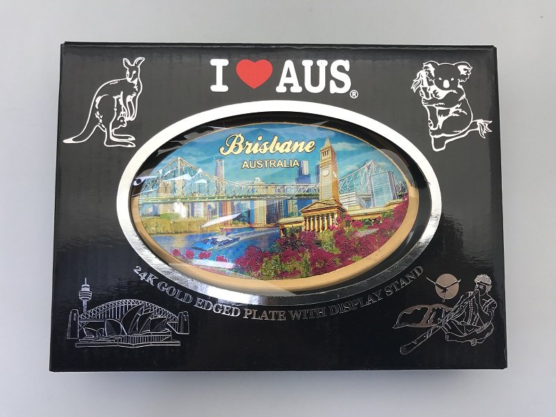 Australian Souvenir 24K Gold Edged Plate with Display Stand