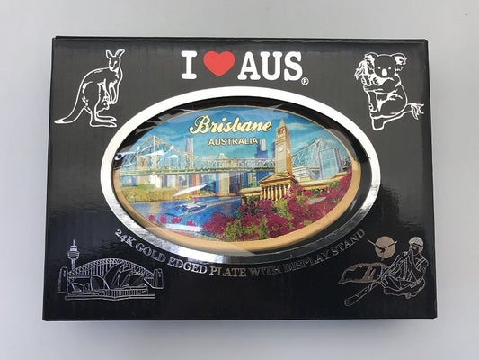 Australian Souvenir 24K Gold Edged Plate with Display Stand