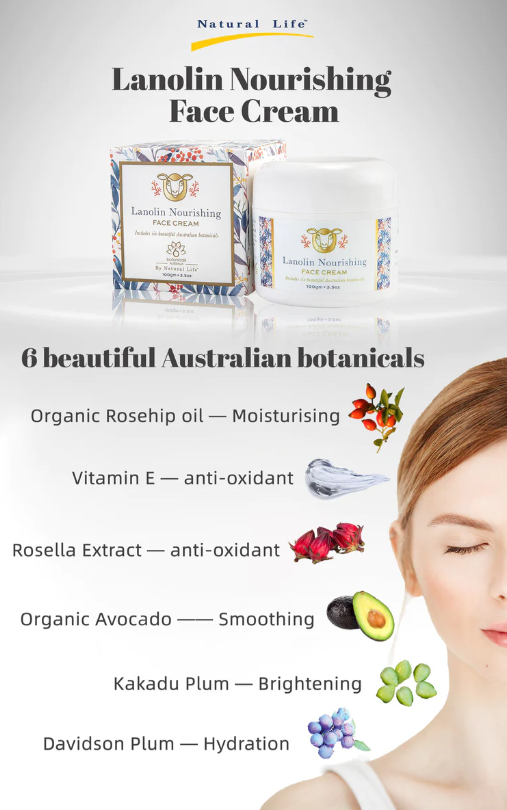 NATURAL LIFE™ LANOLIN NOURISHING FACE CREAM 100G - INCLUDING 6 AUSTRALIAN BOTANICALS