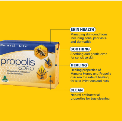 NATURAL LIFE™ PROPOLIS SOAP 100G - WITH MANUKA HONEY, EUCALYPTUS OIL & TEA TREE OIL