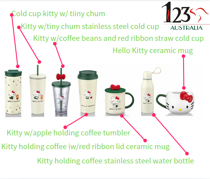 Starbucks & Hello Kitty Cold Cup Kitty With Coffee Beans and Red Ribbon Straw