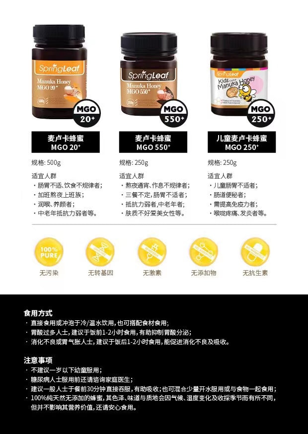 Spring Leaf Premium Kids Manuka Honey MGO 250+